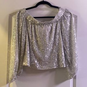 Silver Off Shoulder Sequin Top